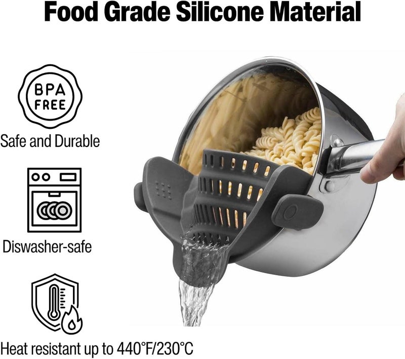 Emptycolor Silicone Pot Strainer, Adjustable Clip On Strainer for Pots Pans, Heat Resistant Pot Drainer, Kitchen Pasta Colander for Vegetables and Noodles (Grey) - Image 3